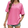 thumbnail image 2 of Summer V Neck Women Short Sleeved Solid T Shirt Tops, 2 of 6