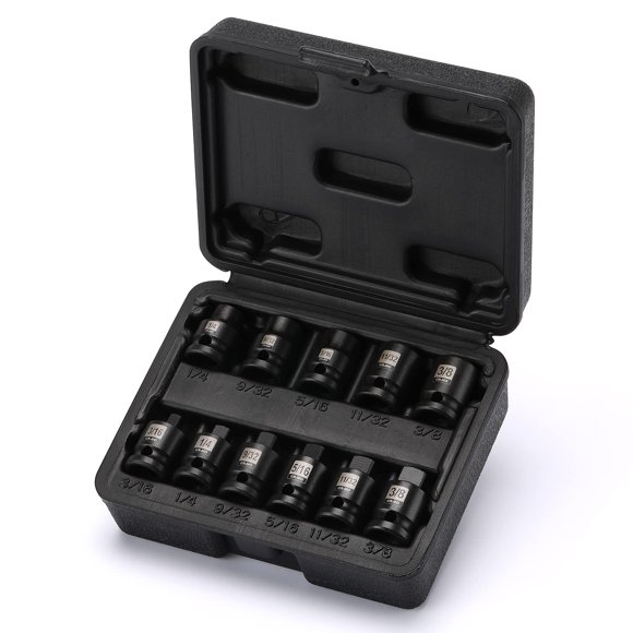 EMENTOL 11PCS 3/8" Drive Pipe Plug Socket Set, SAE, CR-MO, Tapered Male Square Drive- 3/16 Inch to 3/8 Inch, Chamfered Female Square Drive-