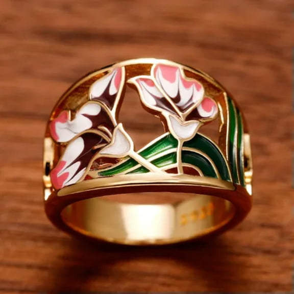 QQTDFG Women Luxury 925 Silver Enamel Ring Cubic Zircon Wedding Jewelry Gift Size 6-10-#6-10