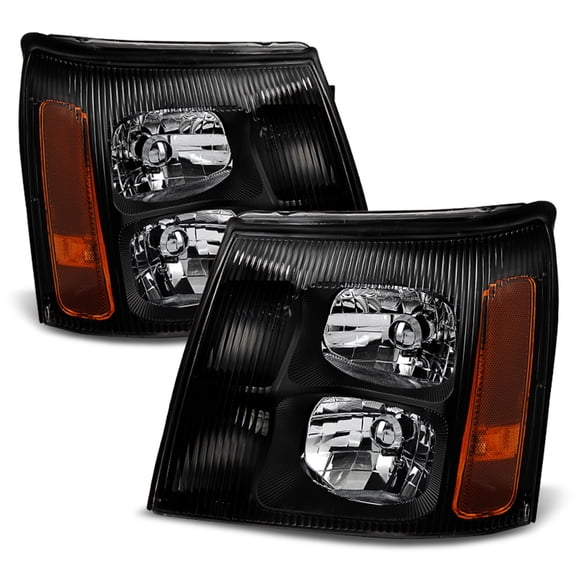 Black 2002 Cadillac Escalade Headlights Lamps Left Right Fit: Halogen Type Only