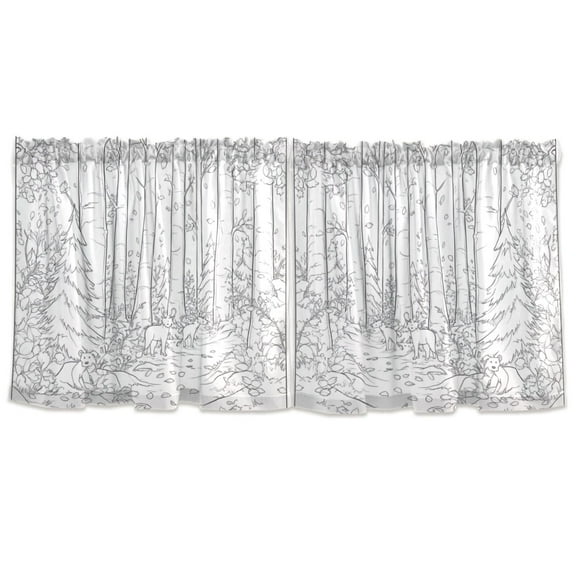 Line Woodland Tier Curtains for Kitchen 57x24 Inch Semi Sheer Light Filtering Half Window Curtains 2 Panels