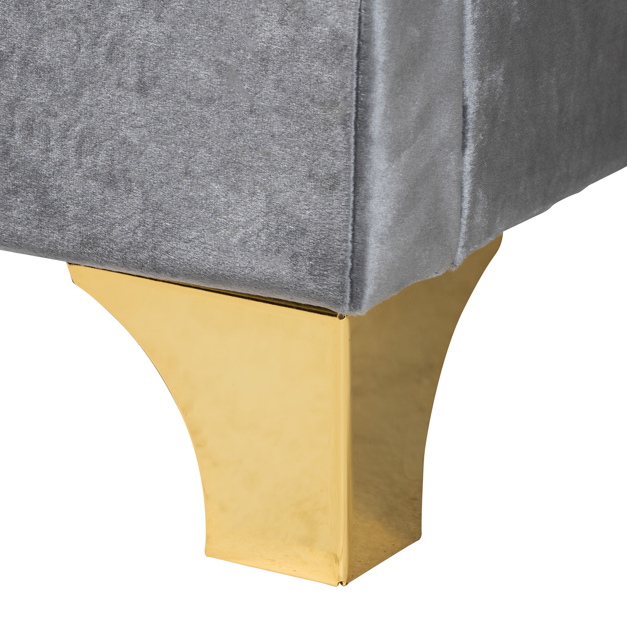Baxton Studio Easton Contemporary Glam and Luxe Grey Velvet and Gold Metal Queen Size Panel Bed