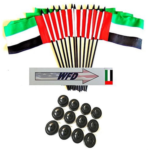 Pack of 12 4"x6" United Arab Emirates Polyester Miniature Office Desk & Little Table Flags, 1 Dozen 4"x 6" UAE Small Mini Handheld Waving Stick Flags with 12 Flag Bases (Flags with Stands)