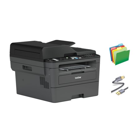 Brother MFC-L27 Series Monochrome All-in-One Laser Printer, Print Copy Scan Fax, 32 ppm, Wireless, Mobile Printing, 2400 x 600 dpi, Auto 2-Sided Printing, With MTC Printer Cable and File Folders