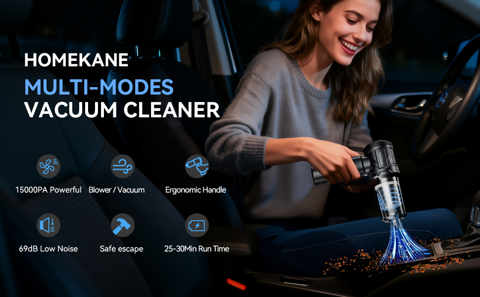 5-in-1 Cordless Vacuum: 15000PA Suction, Blower, Sealer, Air Pump & Escape Hammer