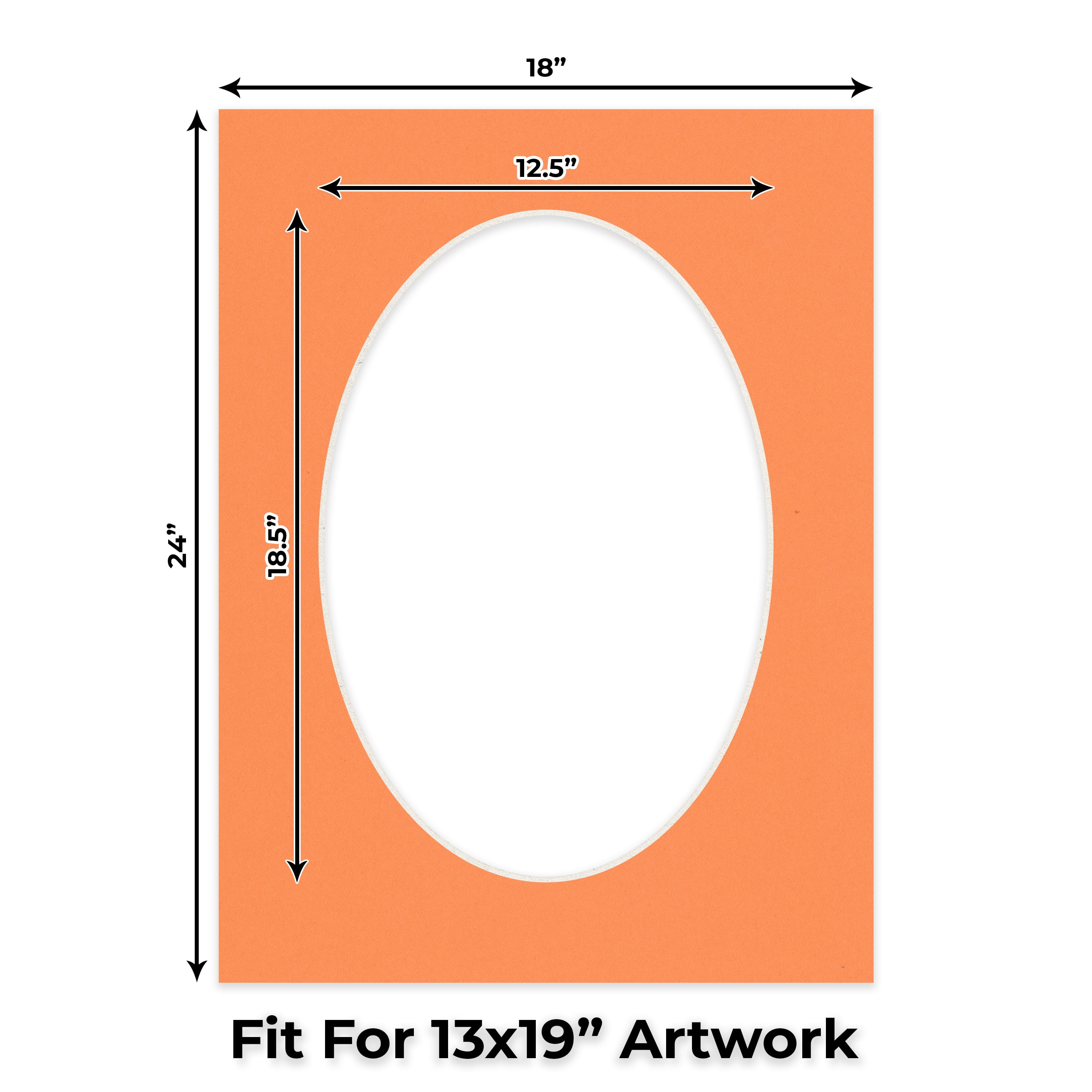 Orange Picture Frame Mat for 18x24 Frames - Oval Opening for 13x19 Photos - 50 Mats