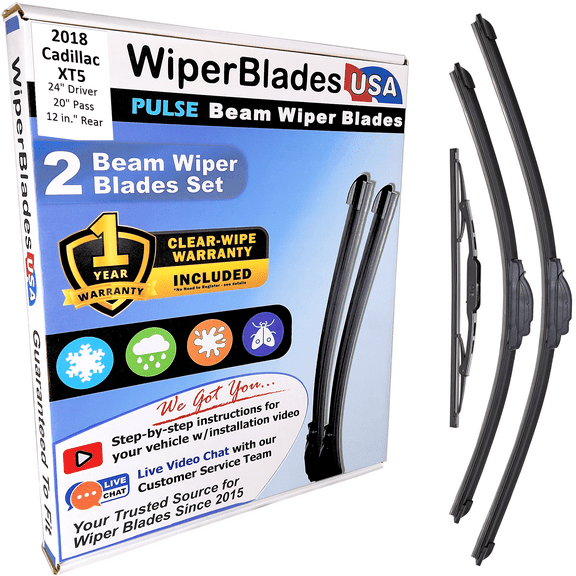 2018 Cadillac XT5 Beam Wiper Blades Wipers w/1yr Warranty (Set of 3) w/Rear Wiper (WiperBladesUSA)