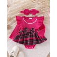 thumbnail image 2 of Suealasg Newborn Girl Fall Romper +Headband 2Pcs Baby Girls Christmas Clothes 3 6 9 12 18 Months Infant Girls Long Sleeve Plaid Print Romper Dress, 2 of 7