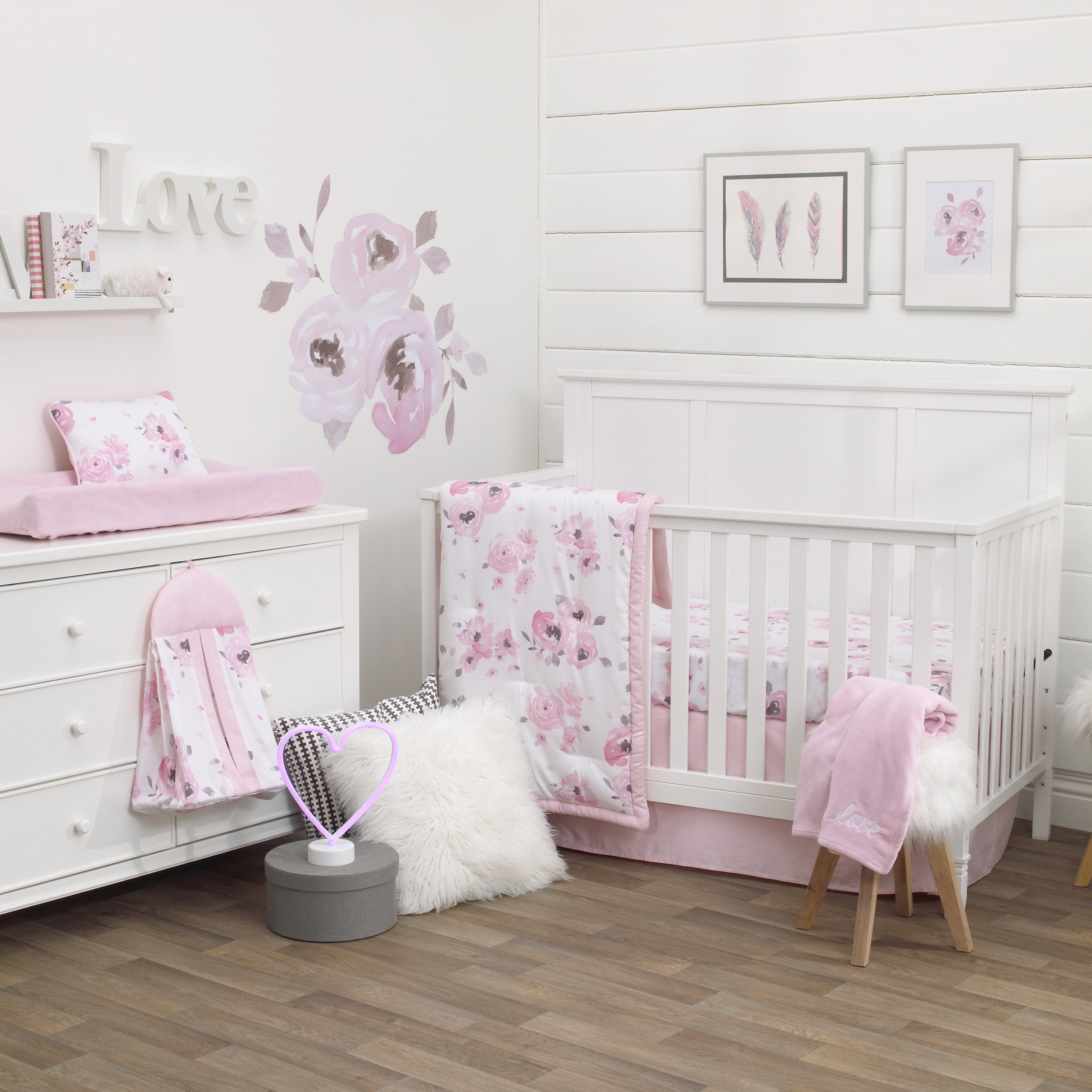 8 PC Crib Bedding Set Nursery Decor Baby Need Accessory Floral Girl Playard Pink 