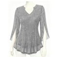 thumbnail image 7 of Nfurl Sparkly Mesh Tops for Women Elegant Ruffle Slit 3/4 Sleeve Party Blouses Dressy V Neck Shiny Glitter Tops Trendy Evening Party Club Clothes Silver XXXXL, 7 of 7