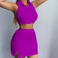 thumbnail image 2 of Womens Lapel Sleeveless Top And Pack Skirt Set Solid Color Set Two Piece Set, 2 of 2