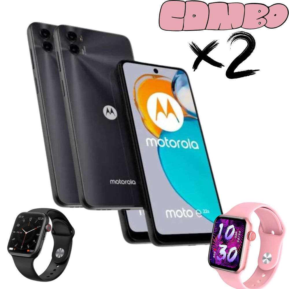 Combo Moto E22s 64GB/4GB Ram Negros Smartwatches (Rosa y