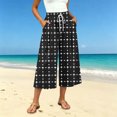 thumbnail image 5 of Noric Women's Cotton Summer Floral Print Wide Leg Capri Pants Loose Fit Casual Drawstring Waist with Pockets Flowy Beach Vacation Trousers, 5 of 7