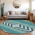 thumbnail image 5 of HomeRoots 676443 8 ft. Teal Navy Blue & Ivory Southwestern Washable Round Area Rug with UV Protection, 5 of 9