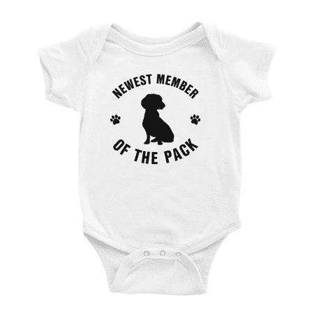 

Newest Member of The Pack Bassador Dog Funny Baby Romper Boy Girl