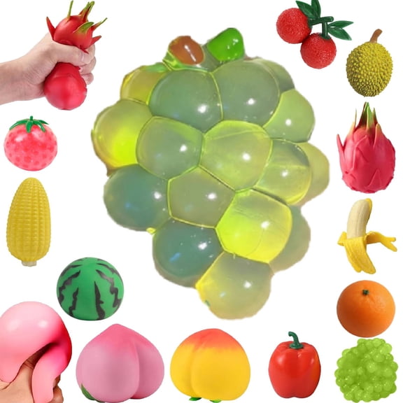 Fruit and Vegetable Battle,Fruit Squeezable Toys, Soft Slow Rising Squeeze Stress Relief Fidget Toys(grape-b)