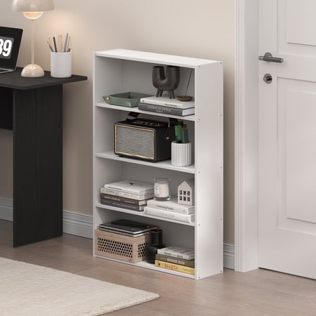 Furinno Basic 4-Tier Open Shelf Bookcase, Bookshelf, Storage Organizer, 6 x 24 x 35, White