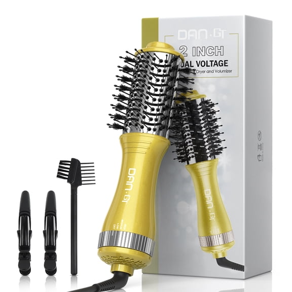 DAN Nano Titanium Hair Dryer Brush Dual Voltage Travel Blow Dryer Brush,Mini Oval Hot Air Brush,2 inch One Step Hair Volumizer Straightener