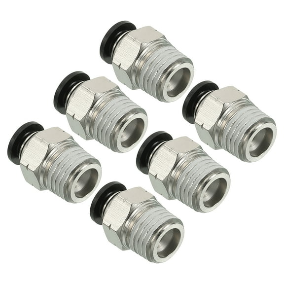 Uxcell 6mm x 1/4"NPT Male Thread Push to Connect Fittings Pneumatic Air line Quick Connect Fittings 6 Pack Silver
