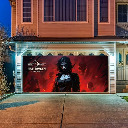 

Halloween Decoration Garage : Themed Banner With Haunting Graphics For Car Enthusiasts & Garage Makeovers Easy Setup Durable Fabric