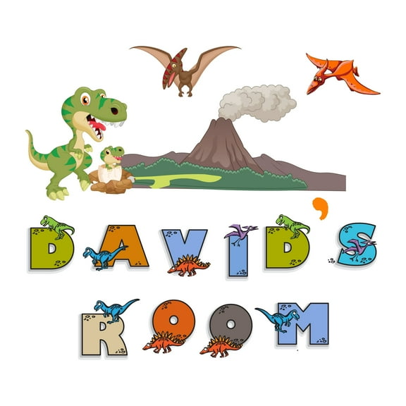 Custom Name Dinosaur Jurrasic Family Wall ArtWall Decal Decoration Joyful Cartoon Cartoon Animals Decorating Ideas for Child's Bedroom Size: 10 In(W) x 9 In(H)