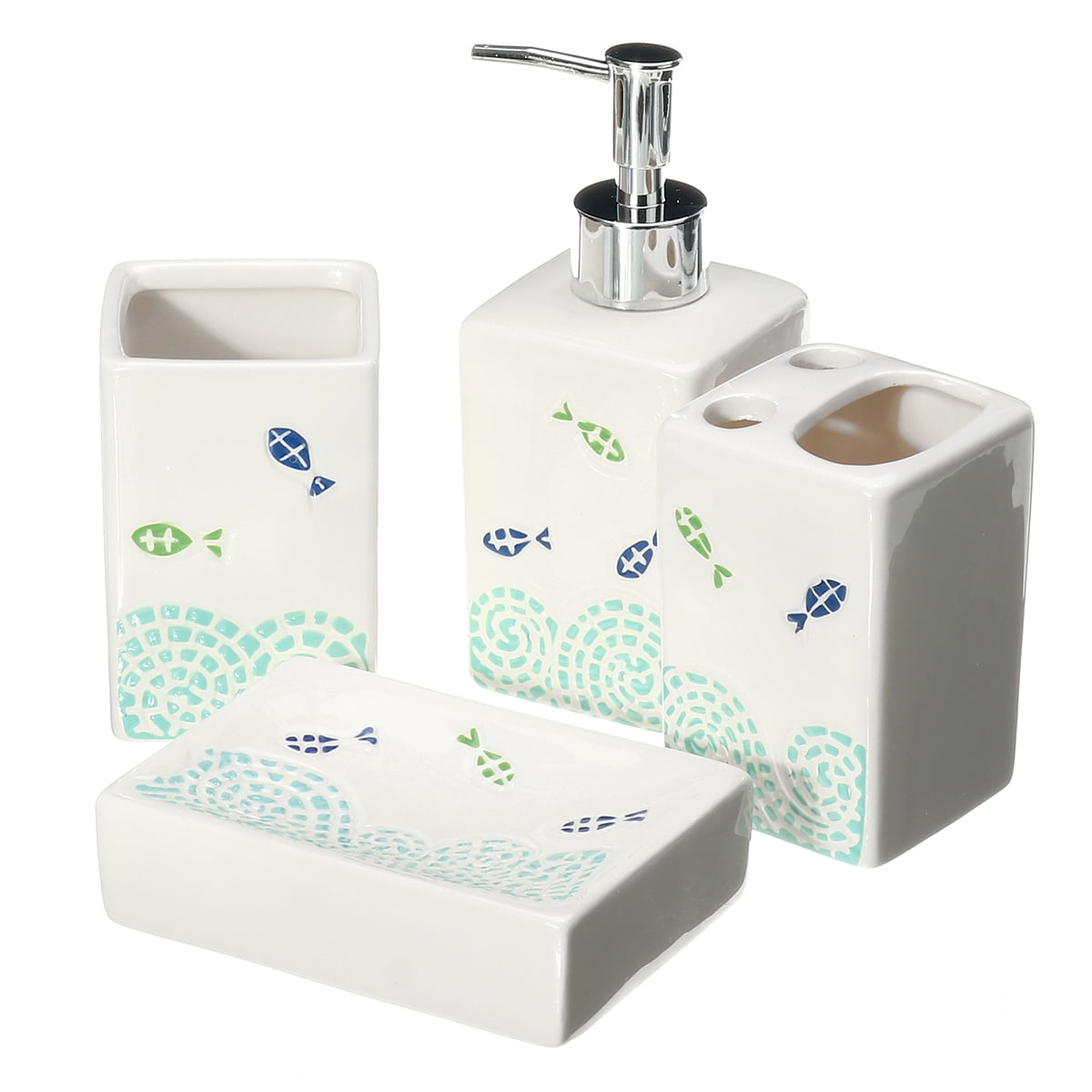 Ceramic Bathroom Accessory Set Inc Soap Dish Dispenser Toothbrush Holder Tumbler 