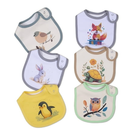 Maiwa 6 Pack Waterproof Cotton Little White Rabbit Baby Bibs for Girls Boys for Drooling Eating with Adjustable Buttons