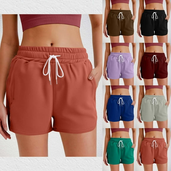 Shorts for Women Fashion Solid Shorts With Elastic Waistband Drawstring Side Pockets Casual Wear