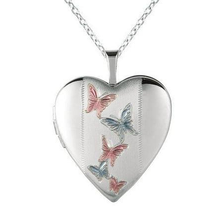 EZ Charms Heart-Shaped Butterfly Locket Necklace