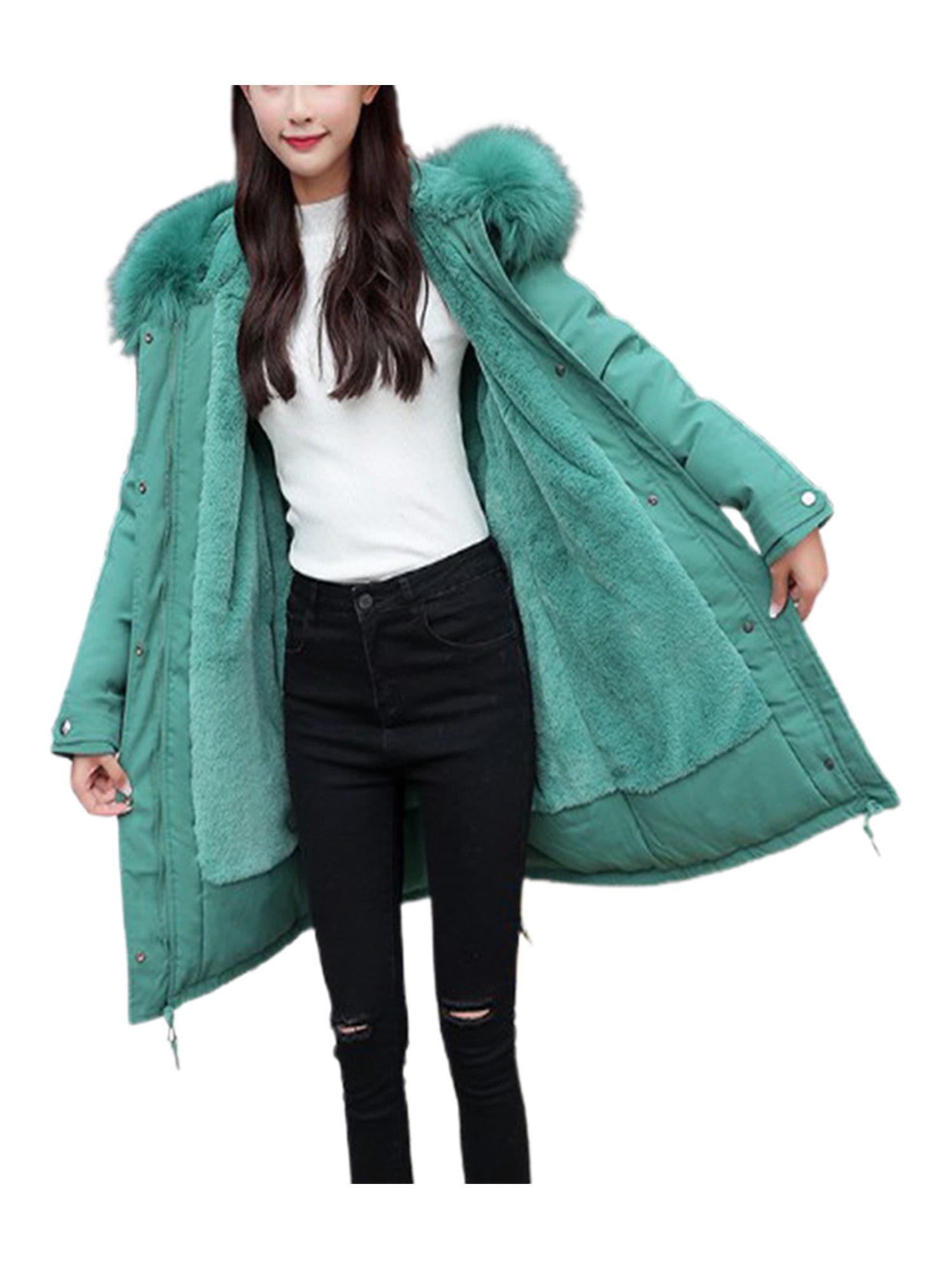 UPAIRC Womens Long Sleeve Coat Zip Up Hoodie Faux Fur Quilted Jacket