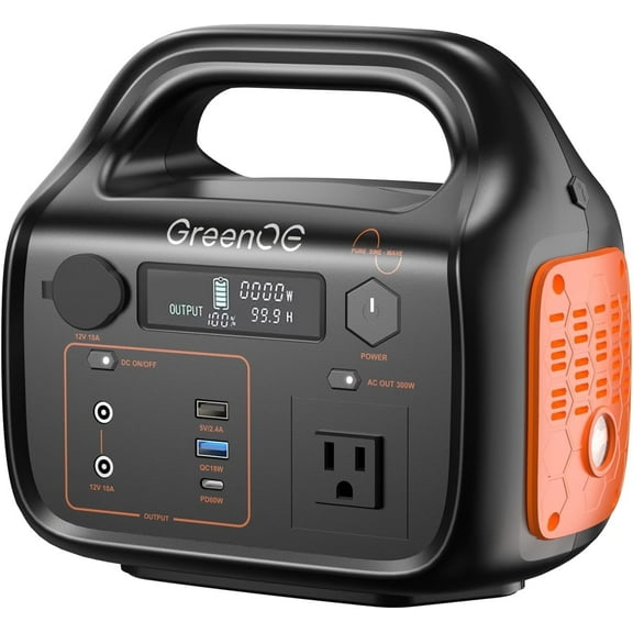GreenOE Portable Power Station 300W 299Wh Solar Powered Generator with LED 7 Ports 120V Pure Sine Wave AC Outlet USB-C Camping Power Bank for Outdoors Travel Hunting Home Lithium Battery Backup