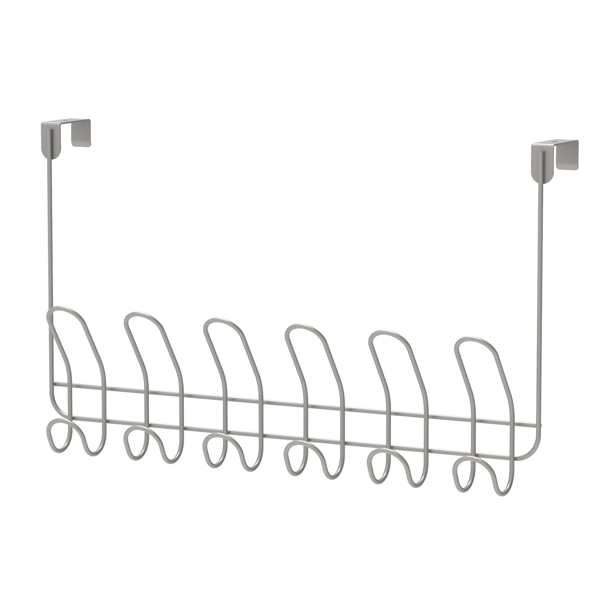 Mainstays Over-the-Door 6-Hook Rack, No-Drill Storage for Towels, Robes and Clothes, Satin Nickel