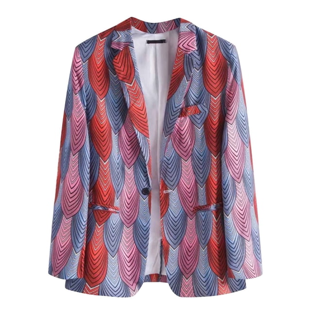 Hombres Casual Serie de flores étnicas Traje estampado versátil Chaqueta de traje con abertura en la espalda Pompotops oipoqjl40176