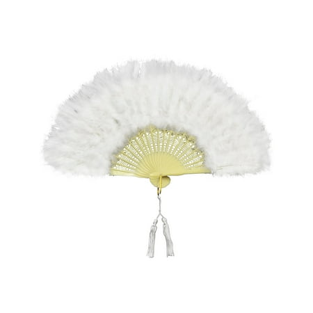 12 Inch White Fold Out Marabou Feather Fan Classy Costume Accessory