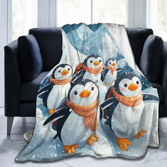 Cartoon Penguin Throw Blanket Ultra Soft Cozy Decorative Flannel Blankets for Home Bed Couch Chair Travel 50x40