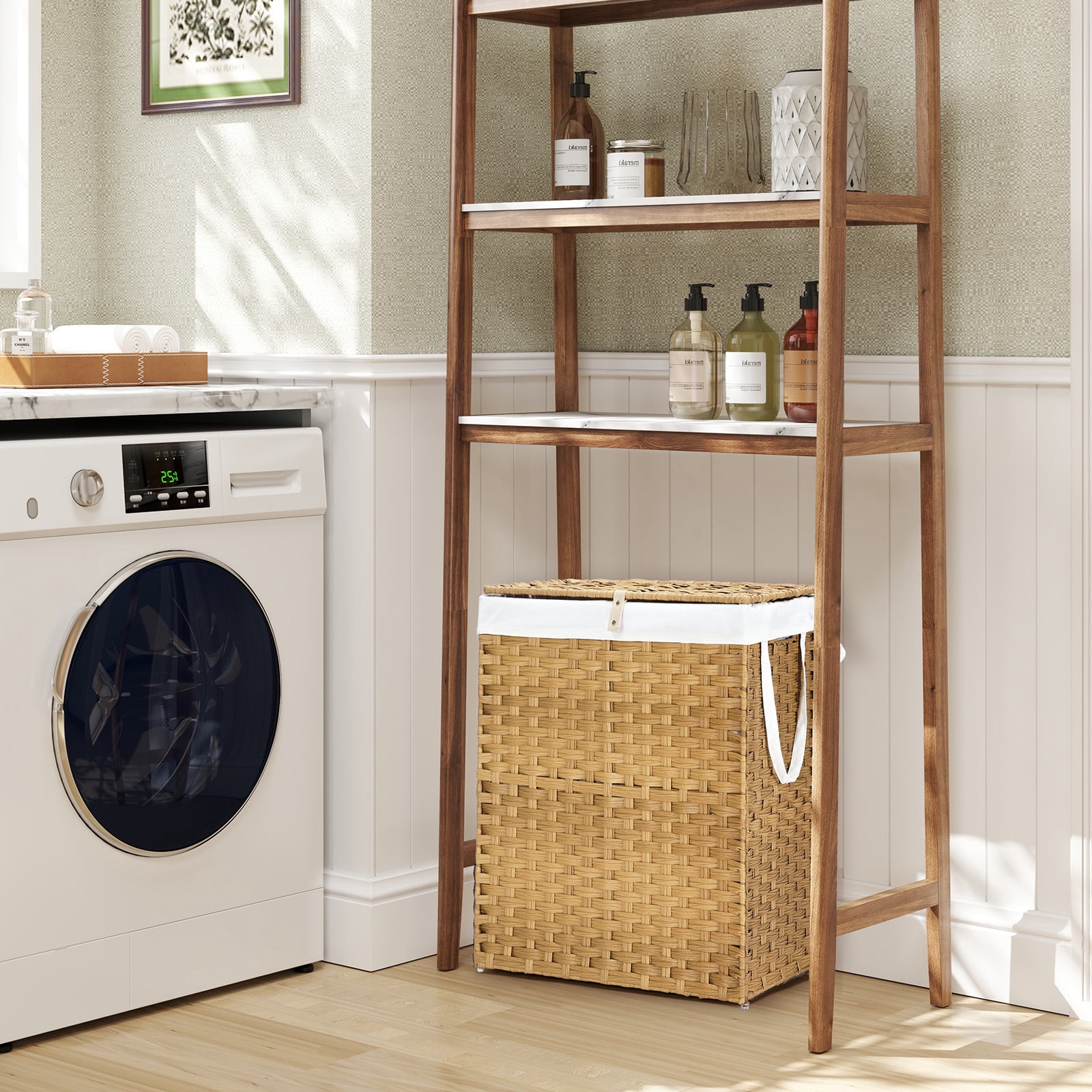 CONCETTA Laundry Hamper with lid, No Install Needed, 90L Wicker Laundry Baskets Foldable Removable Liner Bags, Yellow