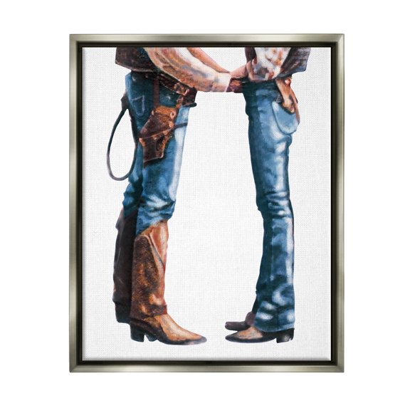 Stupell Industries Country Cowboy & Cowgirl Abstract Painting Gray Floater Framed Canvas Art Print Wall Art, 25 x 31