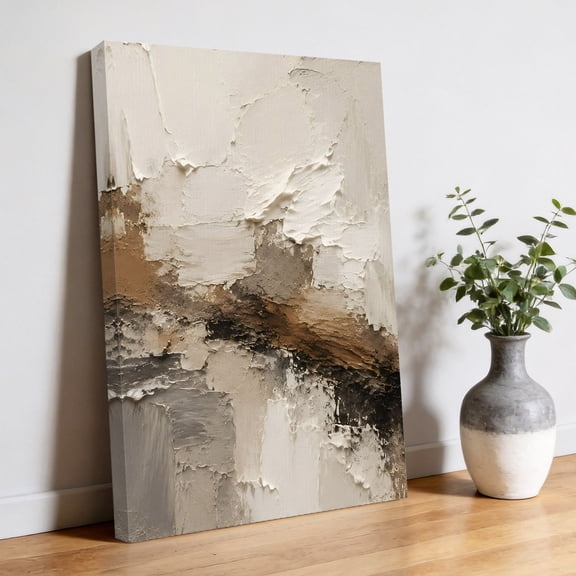 Textured Plaster Canvas Wall Art, Minimalist Abstract Brown Beige Oil Painting Pictures Wall Decor Wooden Framed Artwork Art Prints for Living Room Hallway Bedroom Office 20"x30"