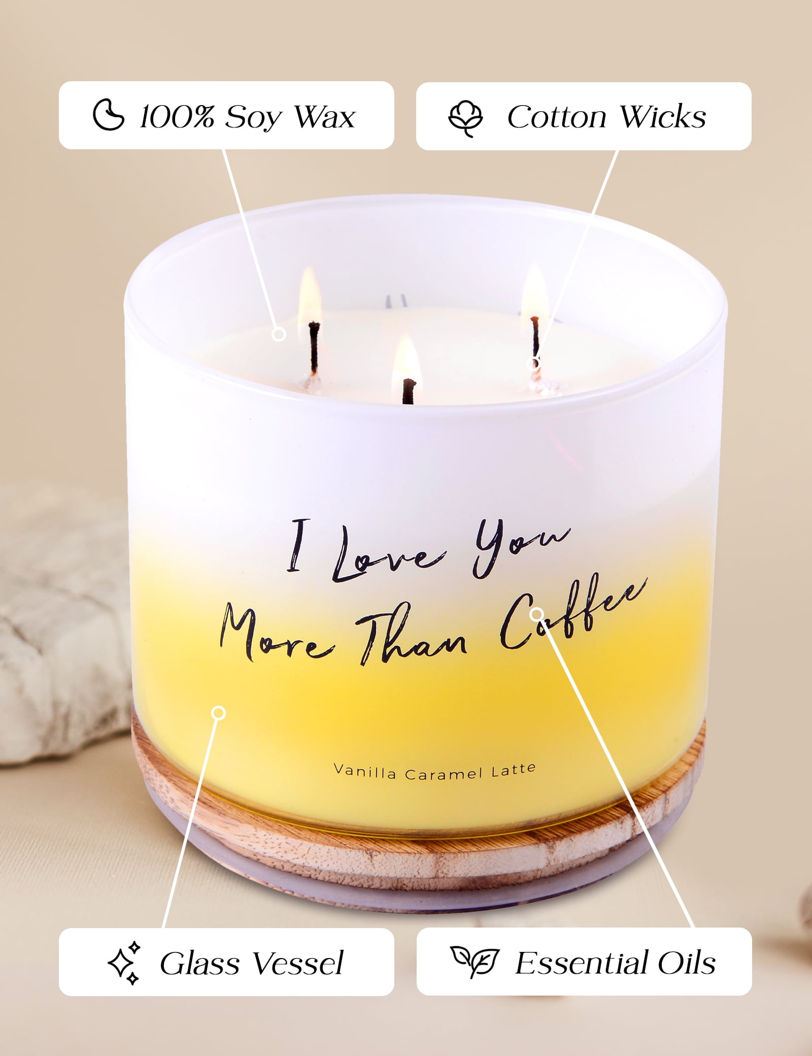 Vanilla Caramel Latte Coffee Candle 3 Wick Large Soy Scented Candles for Men and Women 15.8 Oz