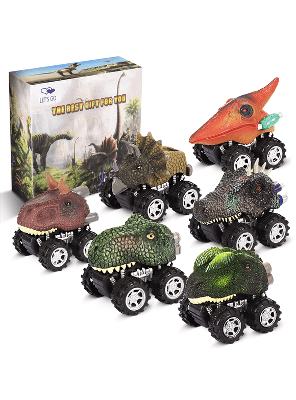 6 Pull Back Dinosaur Toys Cars for Kids Boys Girls 3-12 Year Olds, Big Tires Dino Vehicles, Kid-Handled Car Gifts Toys for Christmas, Birthday-6 Pack
