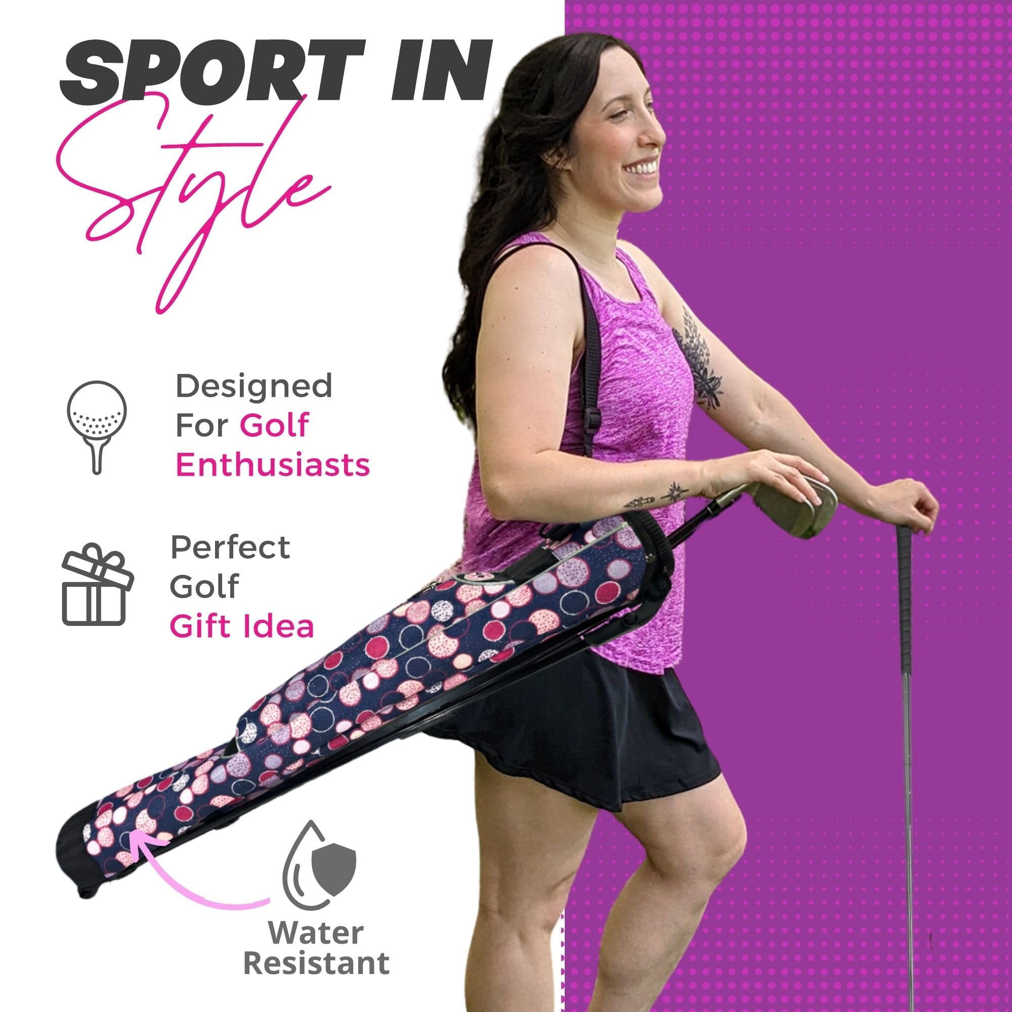 Women's Ultralight Sunday Bag | Taboo Fashions Stand Bag | Range Bag, Par 3, Executive Course | Self Flexing Stand, Adjustable Strap (Poppin' Bottles)