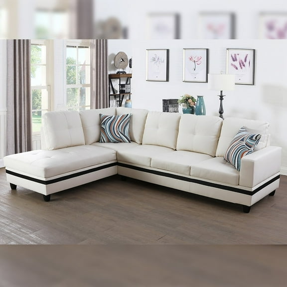 Star Home Living Corp Ben Faux Leather Left Sectional Sofa in White/Black