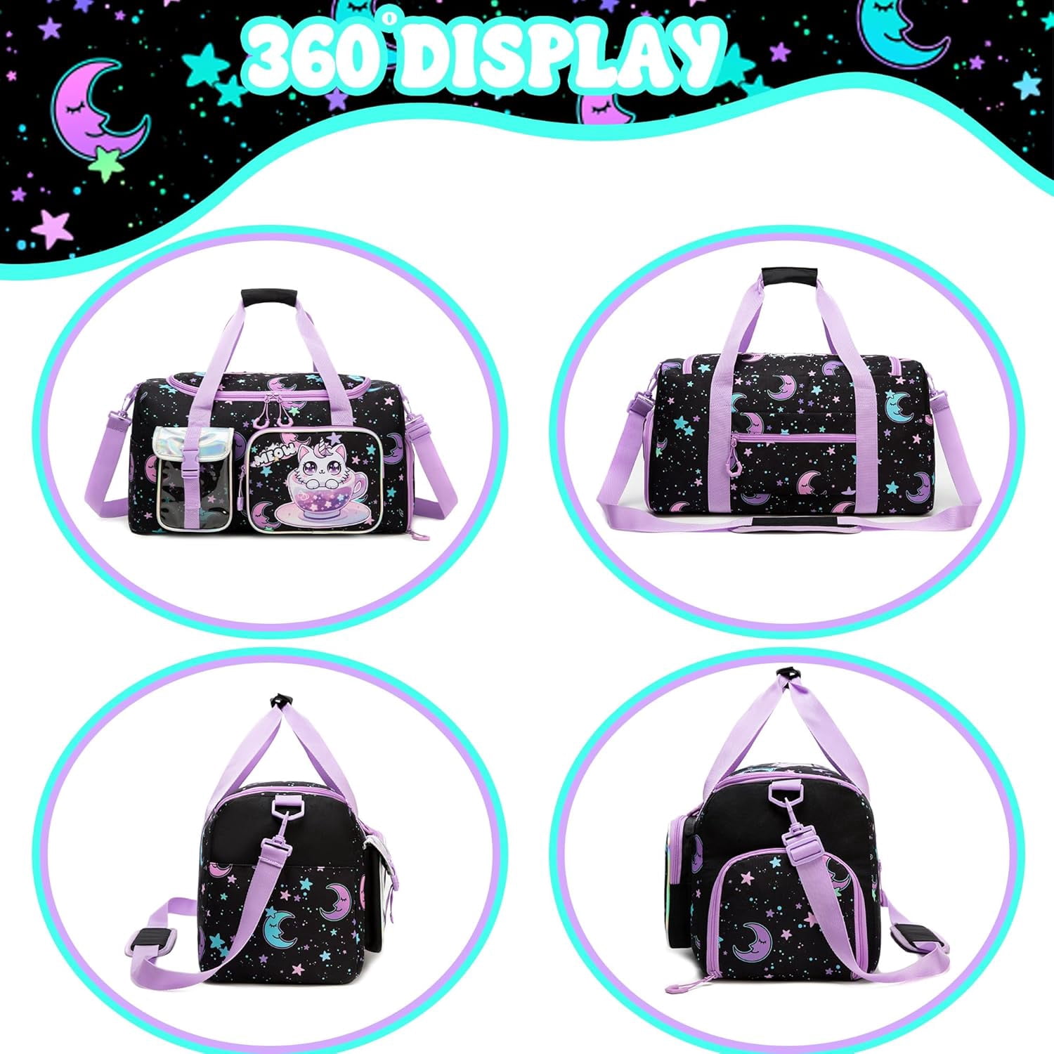 Kids Luggage Sets for Girls 3 Piece Rolling Suitcases with Wheels Hardshell with Duffle Bag for Travel Suitcase with Neck Pillow Airplane