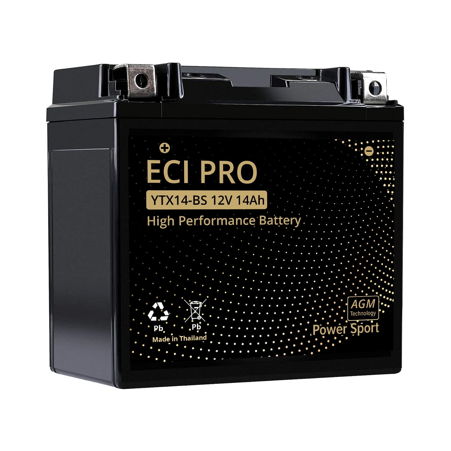 ECI Pro YTX14-BS 12V 14Ah 220 CCA Battery – Fits Honda, Yamaha, Harley, ATV, UTV