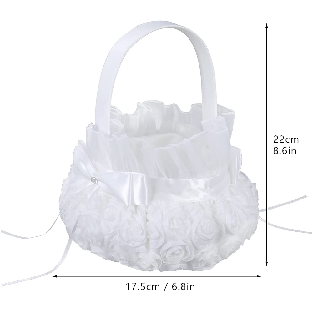 2pcs Flower Child Wedding Baskets Rose Embroidery Basket_h 迅速な対応で商品をお届け致します