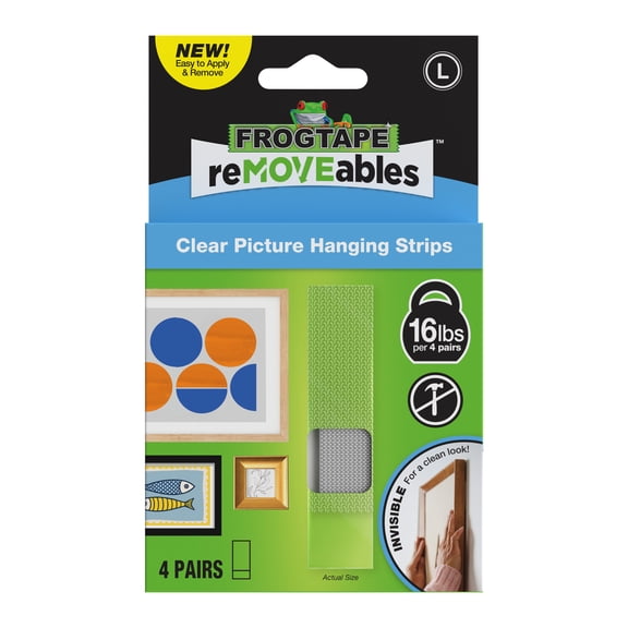 FrogTape reMOVEables Large Clear Picture Hanging Strips, 4 Pairs