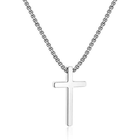 Cross Necklace for Men, Silver Black Gold Stainless Steel Cross Pendant Necklace for Men, 23.6 Inches Chain