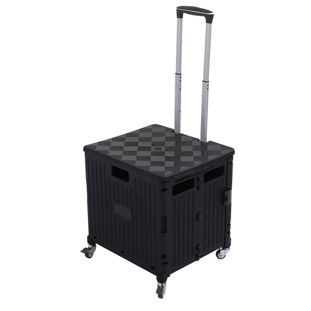 Collapsible Utility Cart, Folding Handcart for Shopping, Moving, Telescopic Handle & Swivel Casters, PP Strong, Lid Storage, Portable Design
