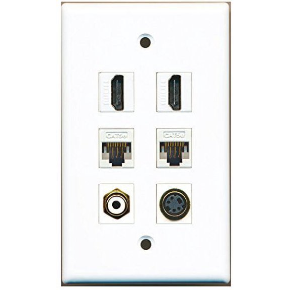 RiteAV - 2 HDMI 1 Port RCA White 1 Port S-Video 2 Port Cat5e Ethernet White Wall Plate