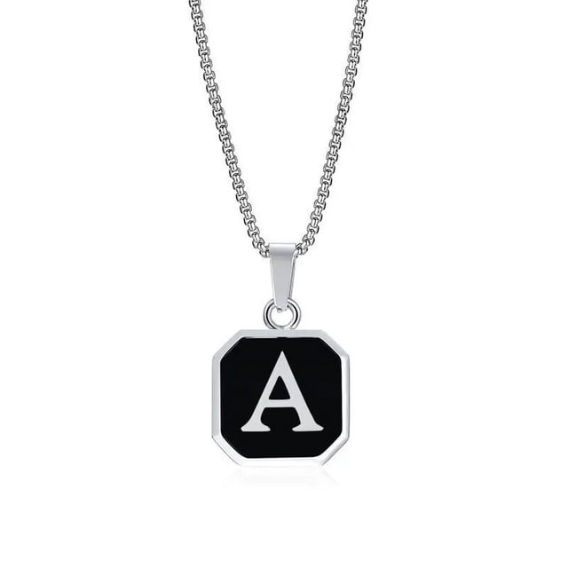 Collares con inicial de A-Z cuadrado para hombre, colgante geométrico de acero inoxidable con caja, Collar de cadena de cuerda, joyería de regalo
